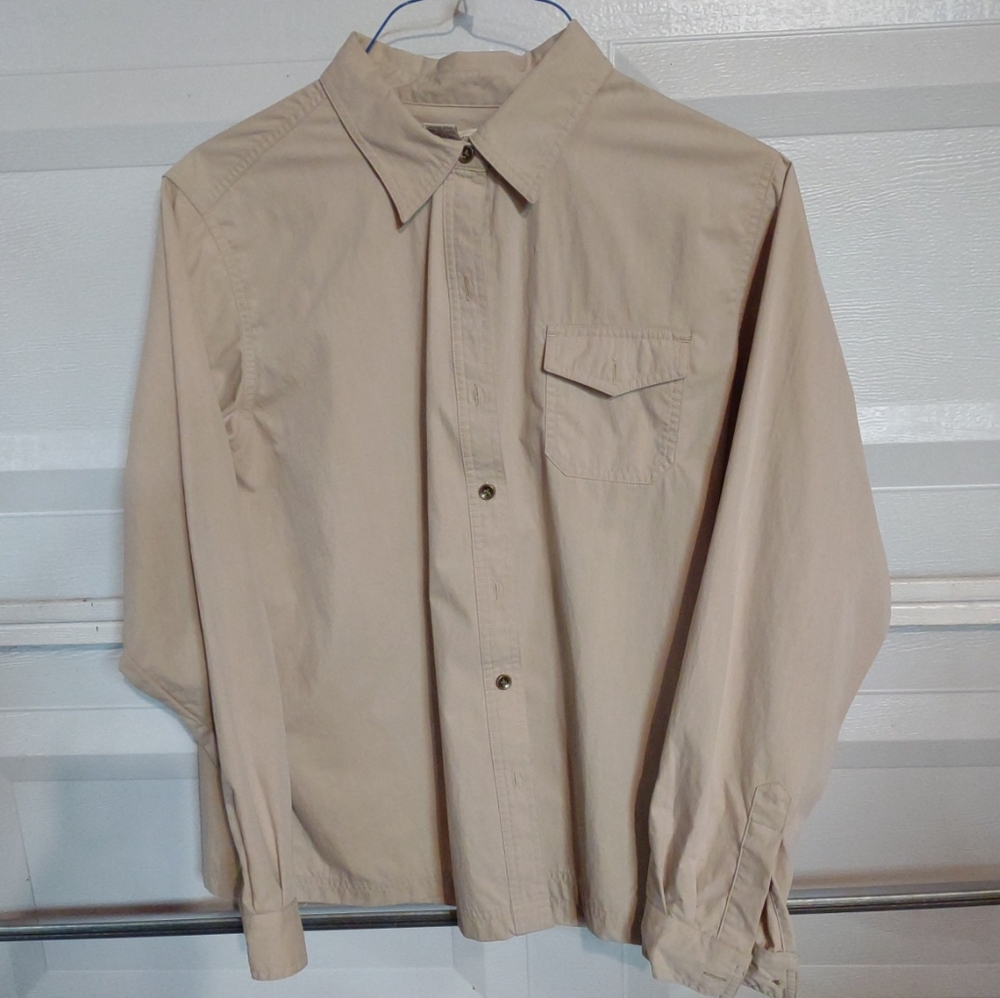Traveler Gear Outdoor Cherokee Brand Utility Womens Button Down Shirt Sz L Khaki